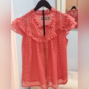 Chic Ruffled Blouse in Coral Color